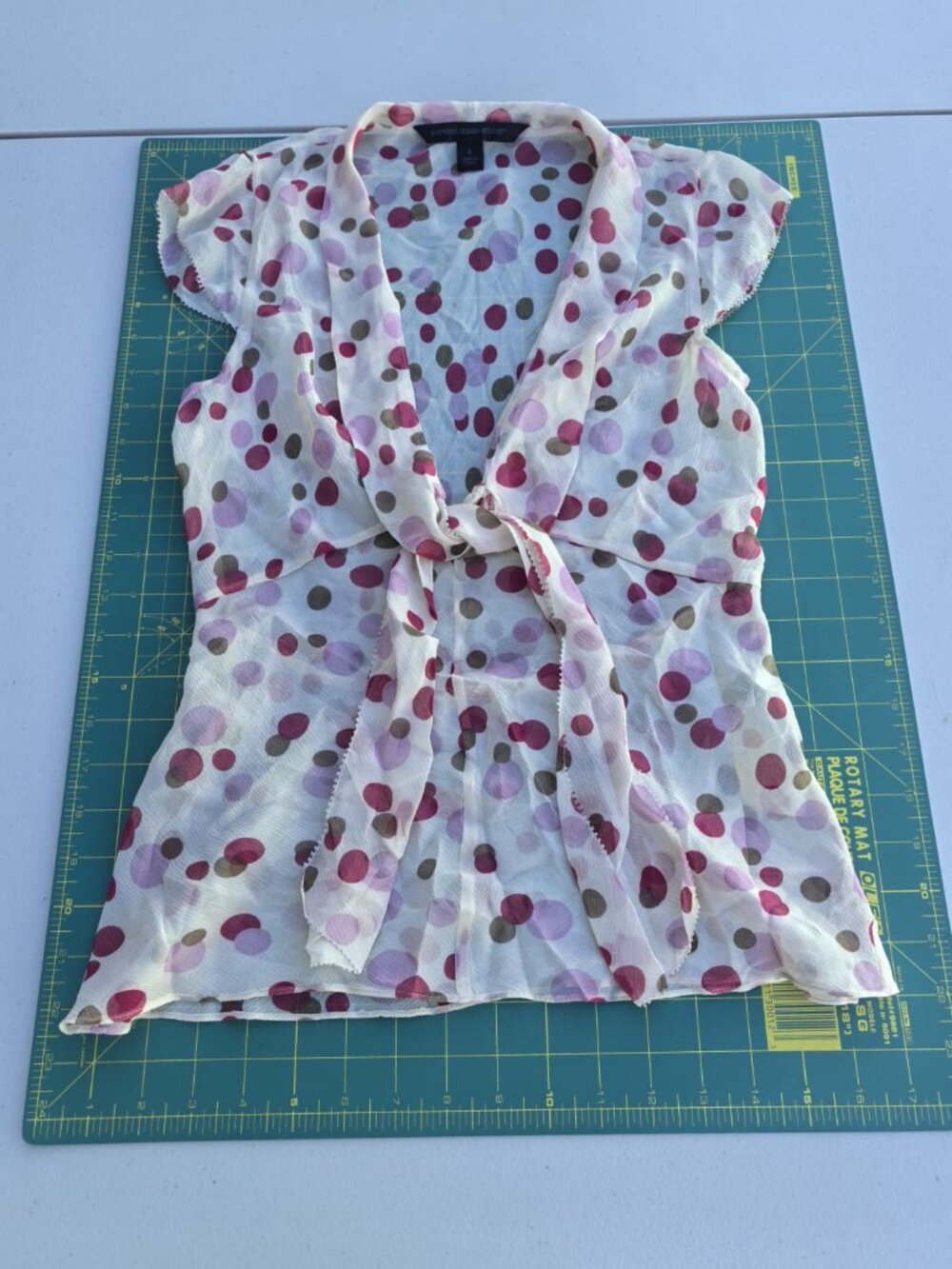 Vintage The Limited Y2K Polka Dot Tie Front Blouse Drop Plunge Neck Sheer Size S